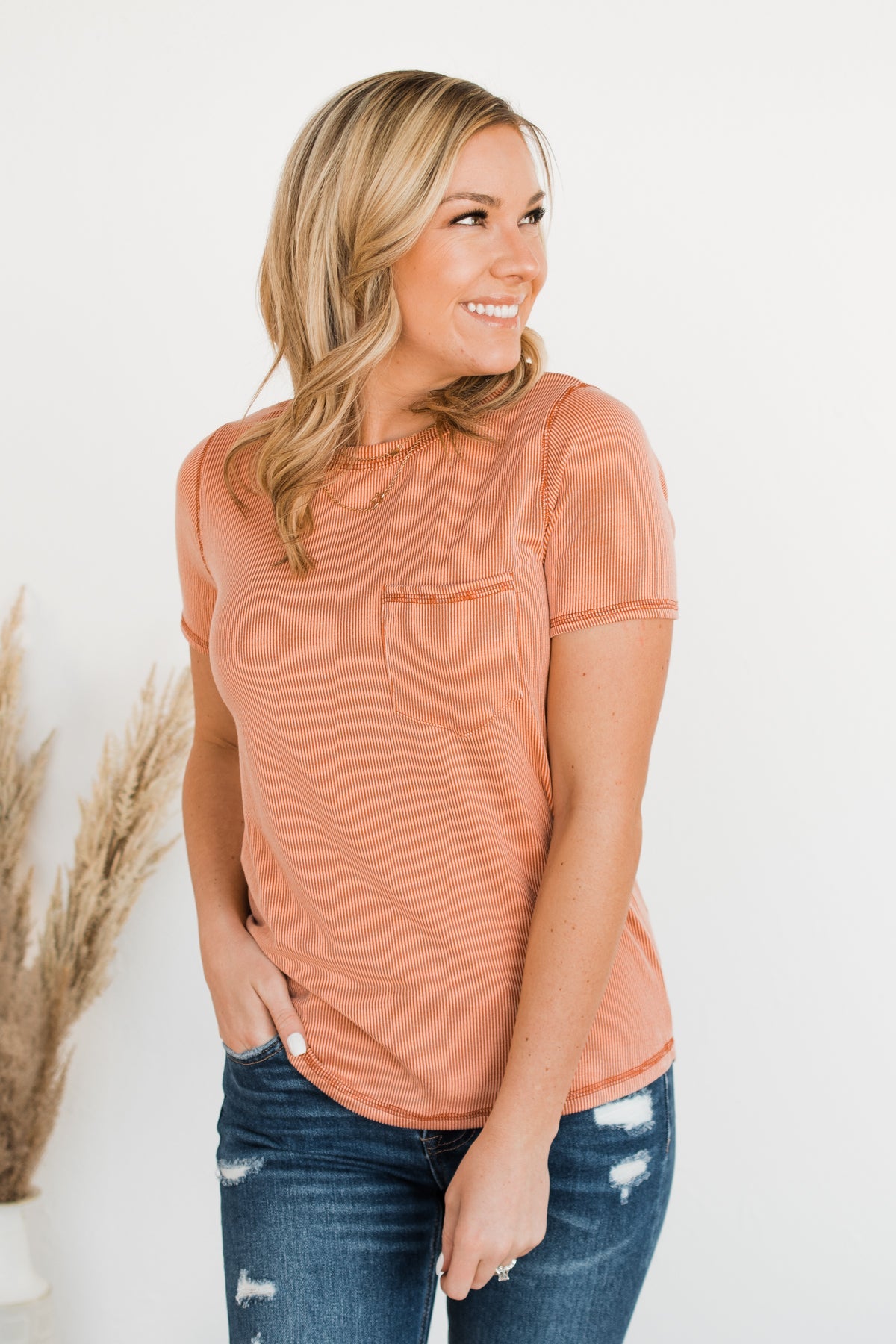 Making A Statement Ribbed Knit Top- Dark Coral