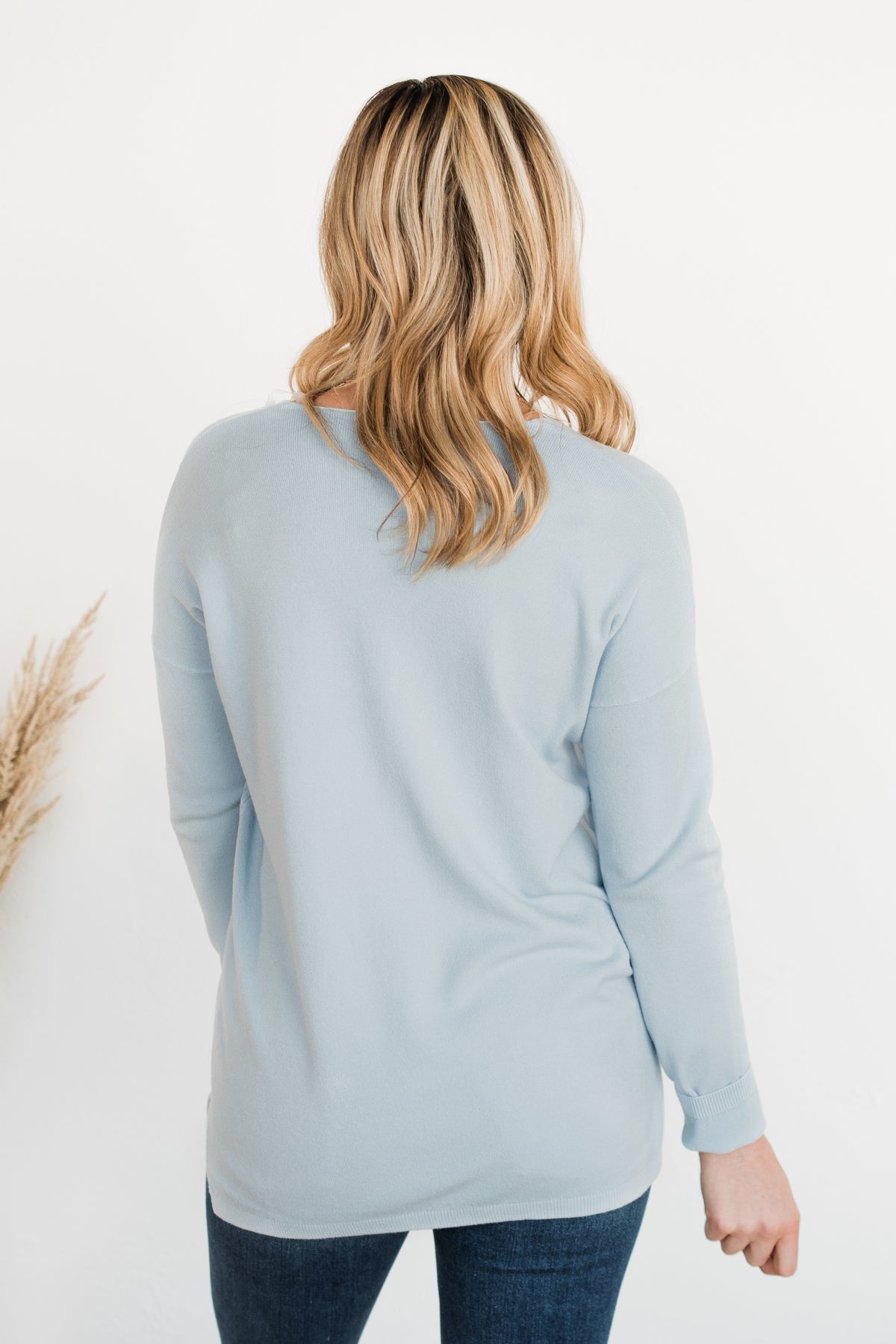 Soft As A Cloud V-Neck Sweater- Baby Blue
