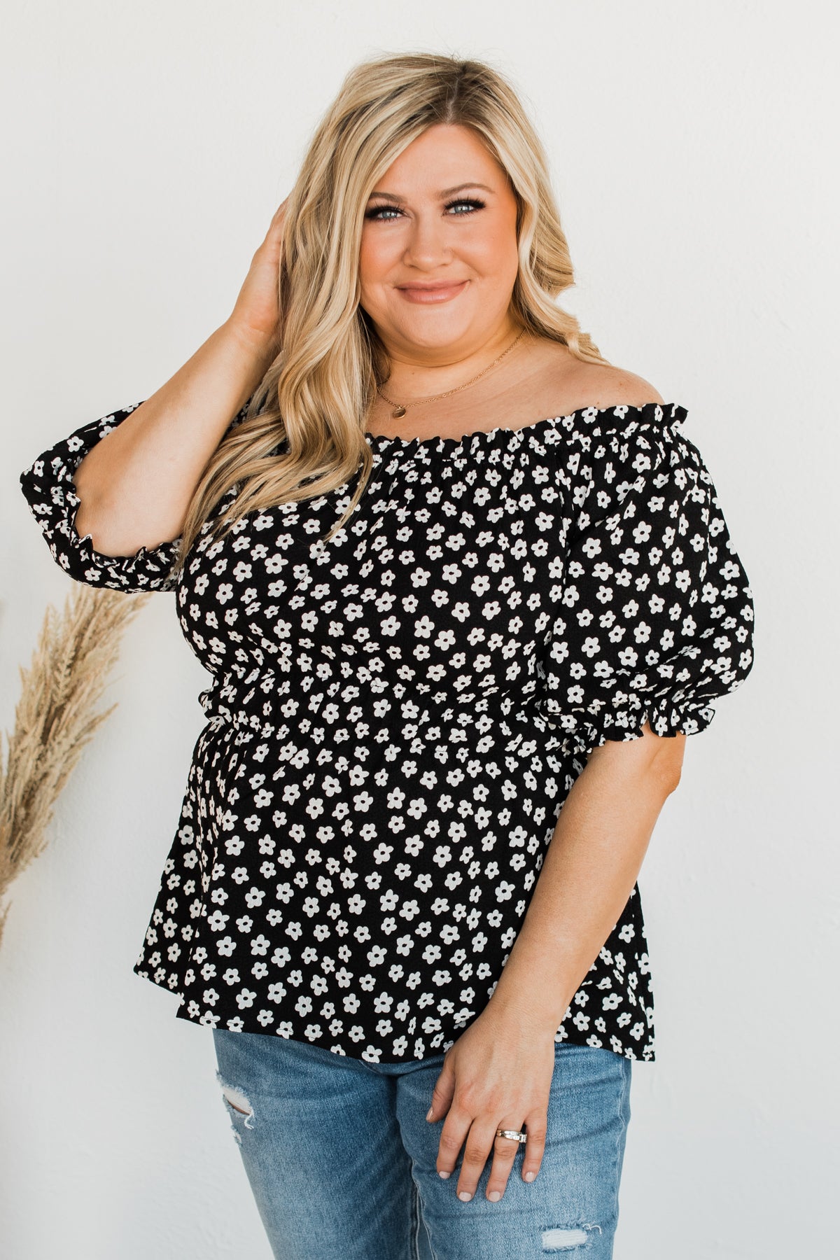 Meet Again Someday Floral Babydoll Blouse- Black