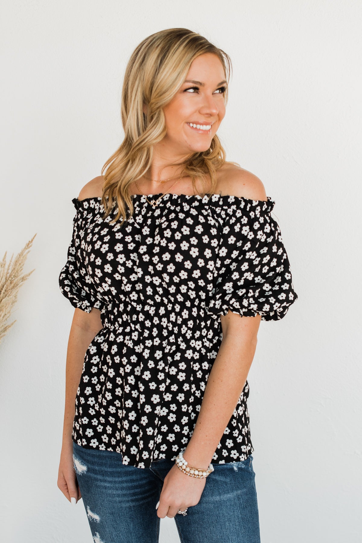 Meet Again Someday Floral Babydoll Blouse- Black