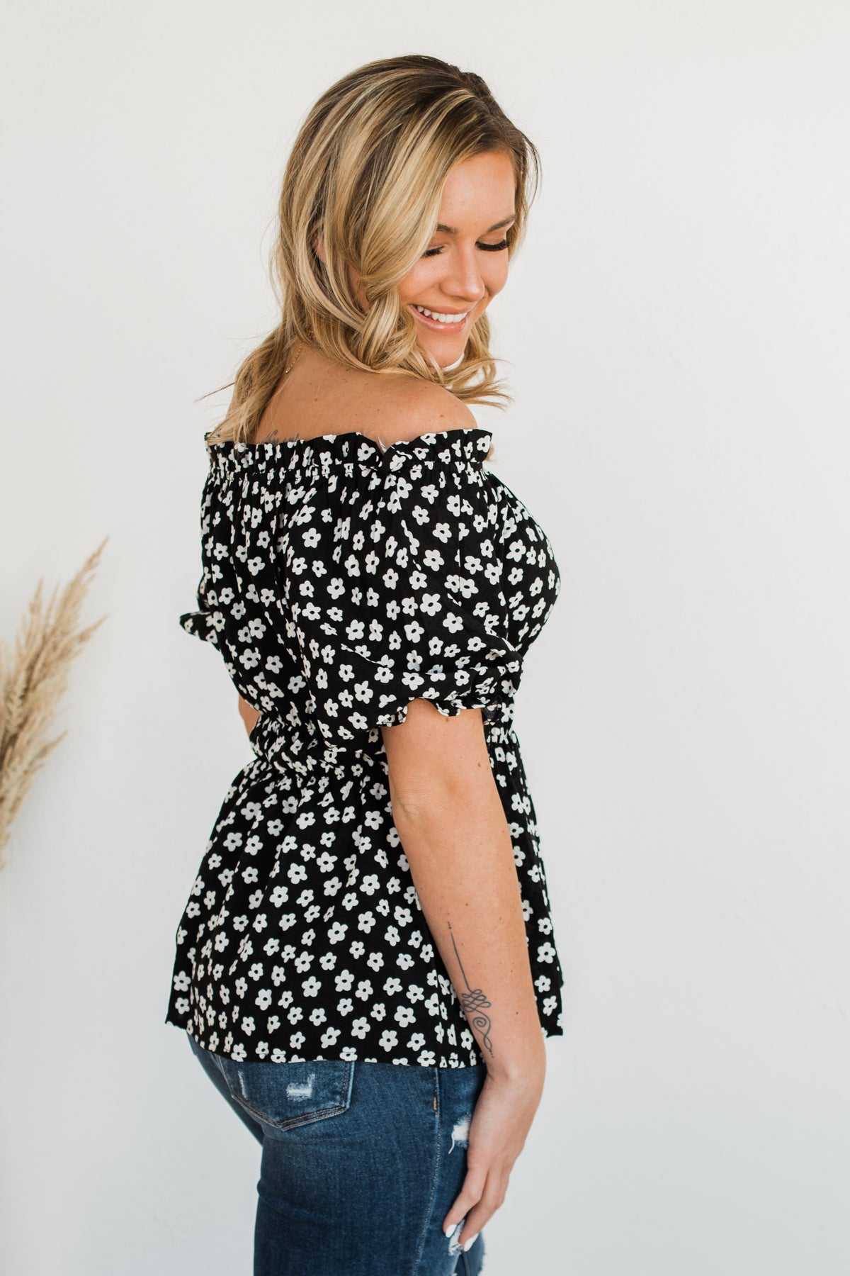 Meet Again Someday Floral Babydoll Blouse- Black