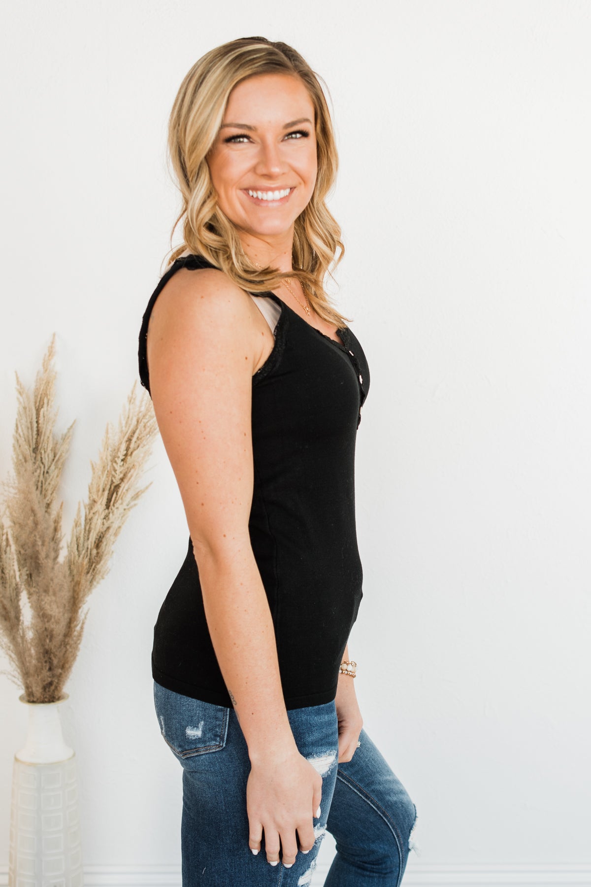 Life Is Too Short Lace Tank Top- Black