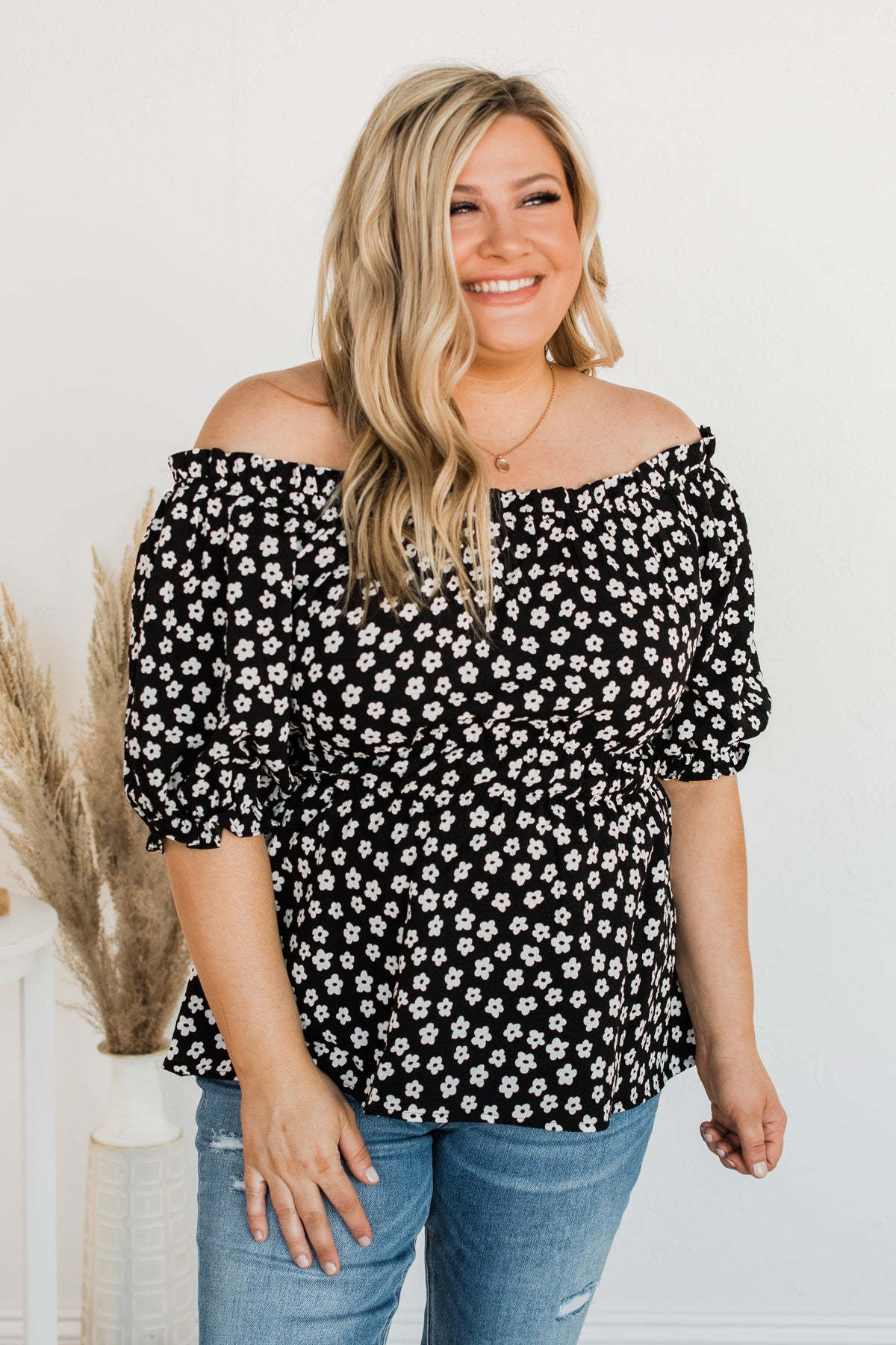 Meet Again Someday Floral Babydoll Blouse- Black