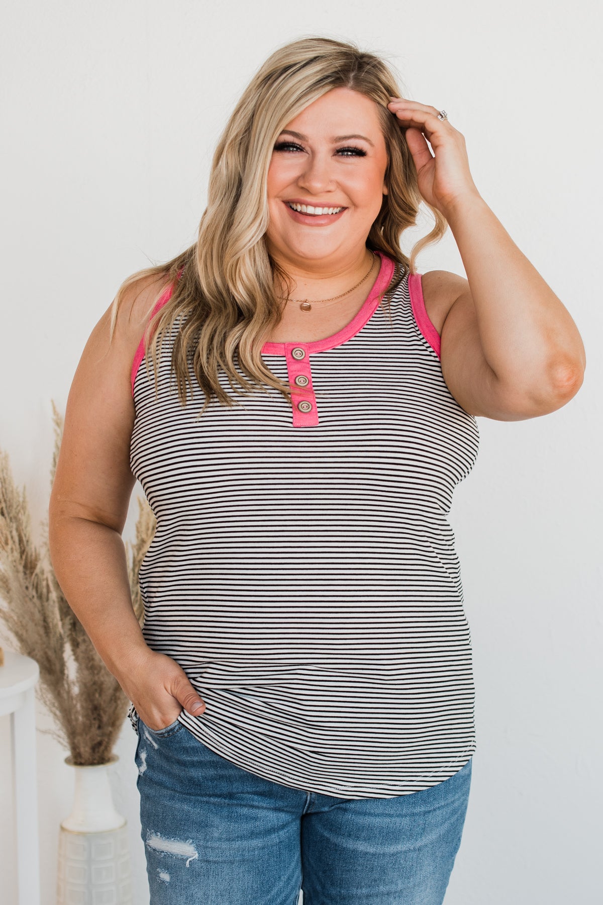 Slowing Down Time Striped Tank Top- Black & Ivory