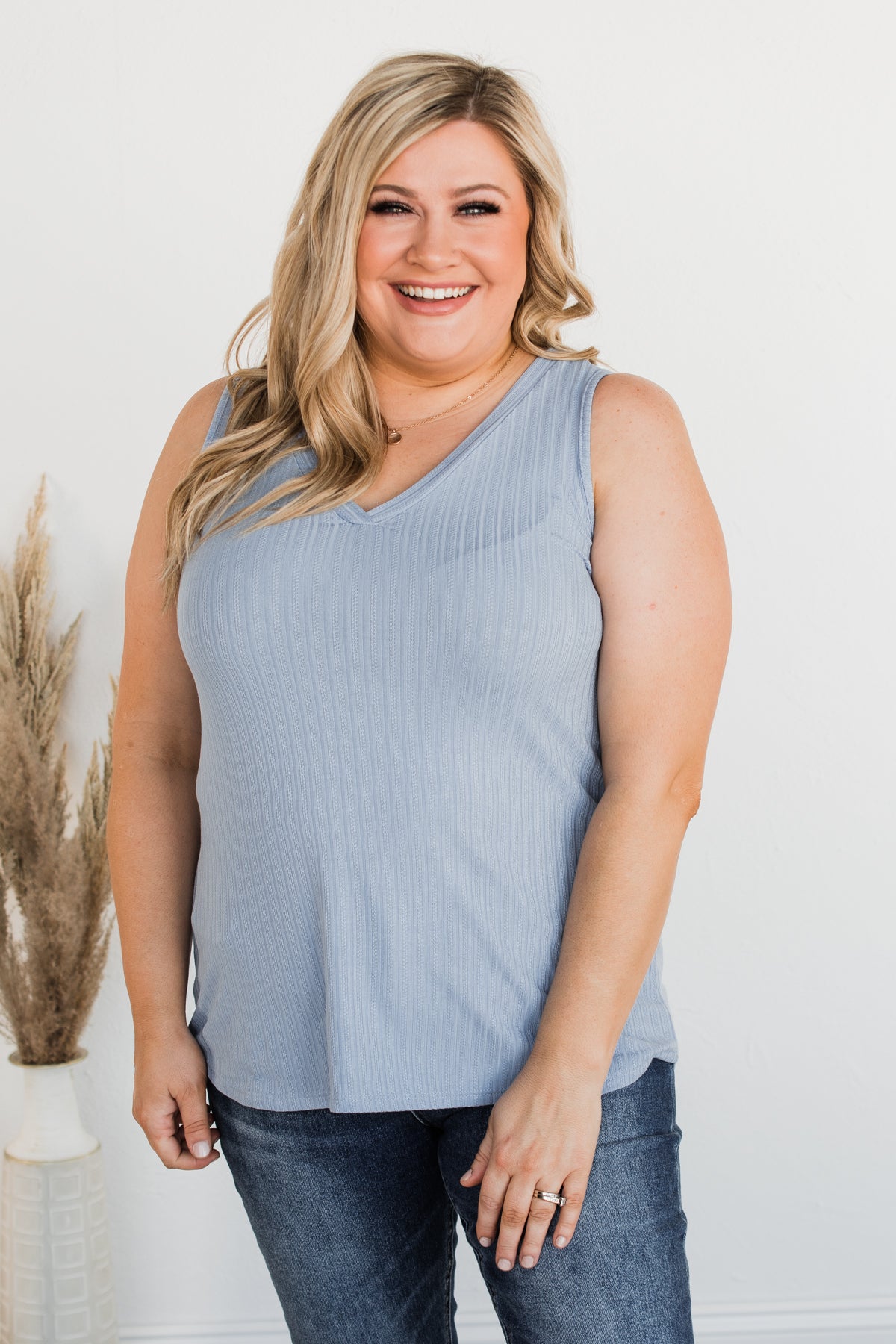 Came To Win V-Neck Tank- Denim Blue