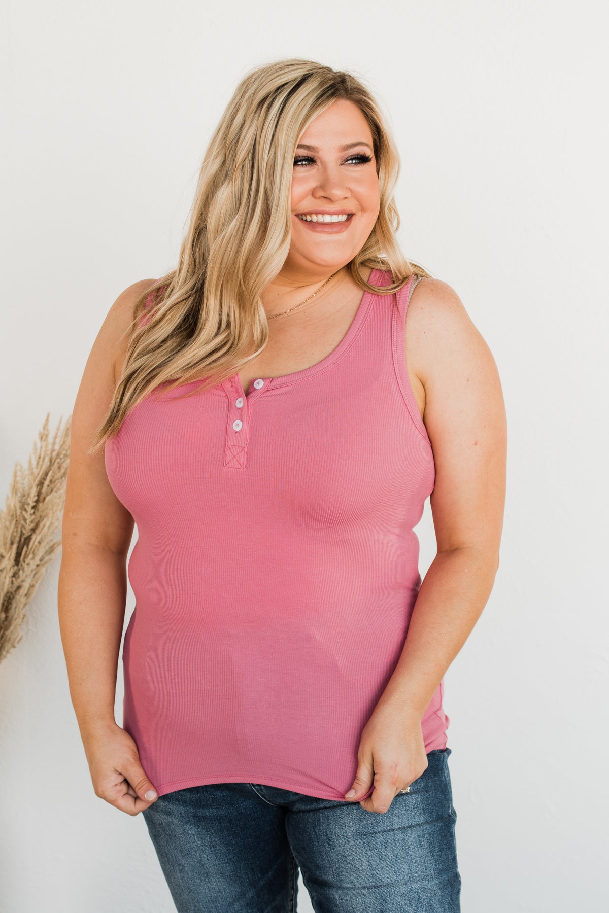 Uplifting Spirits Button Henley Tank Top- Bubblegum Pink