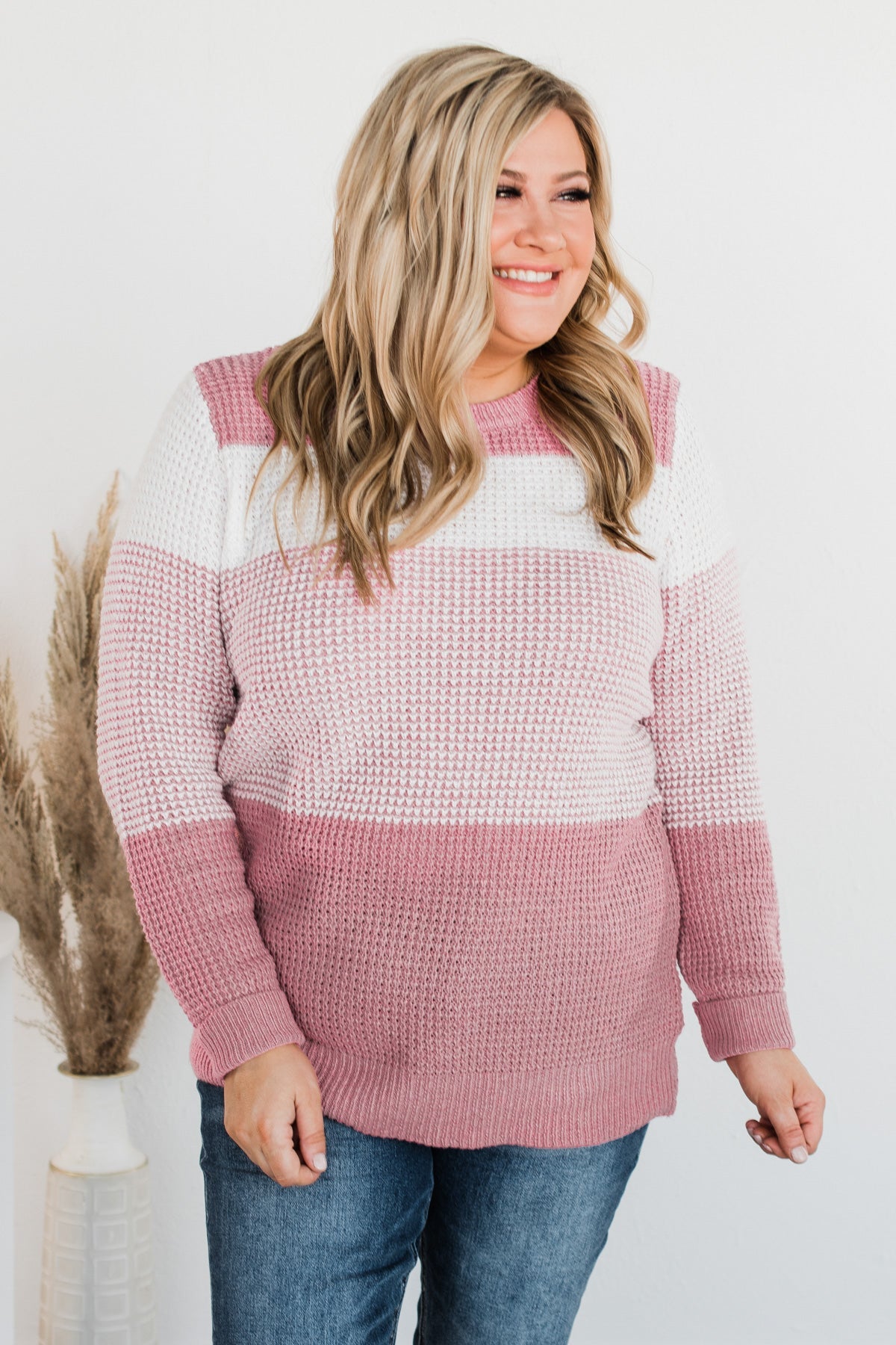 Enjoying Life Color Block Knit Sweater- Pink & Ivory