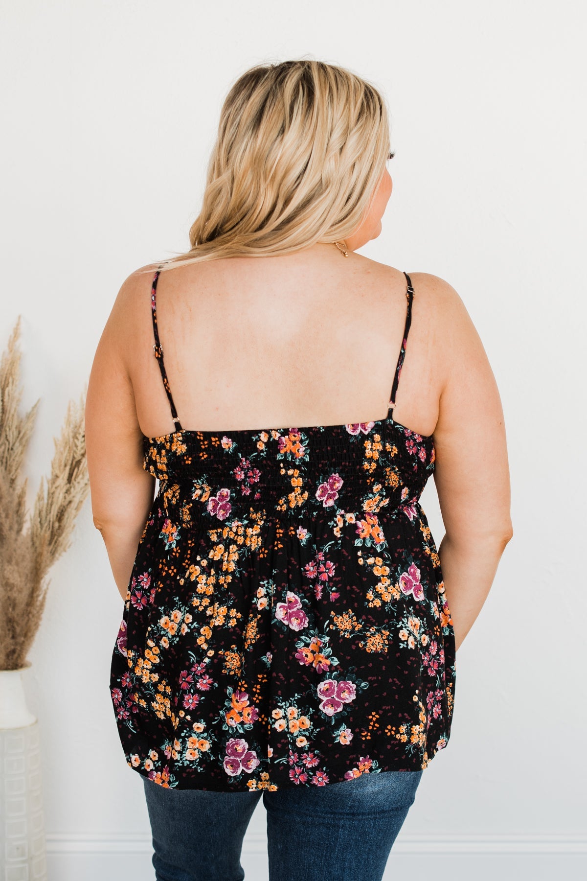 Chose Happiness Floral Tank Top- Black
