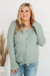 Loving You Thermal Button Knot Top- Light Sage