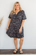 Our Time Together Floral V-Neck Dress- Navy