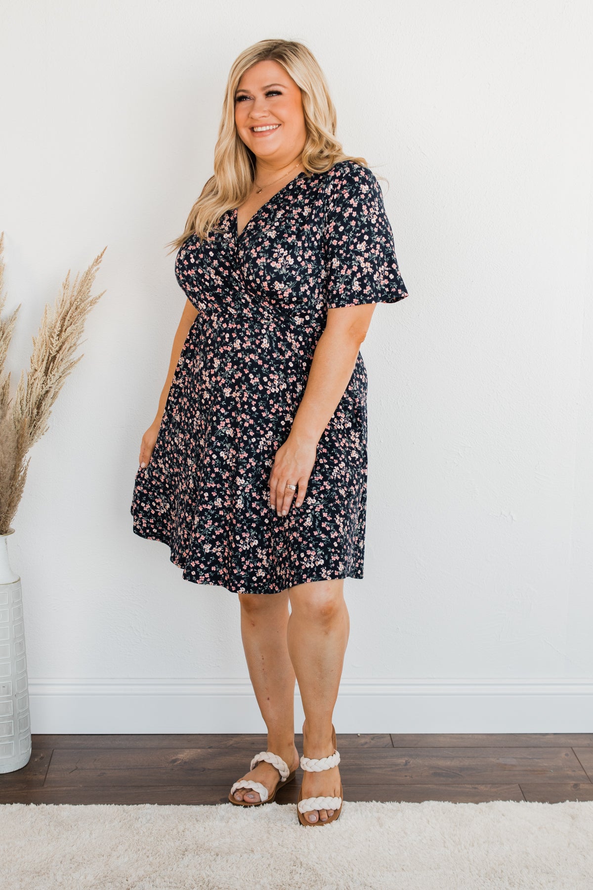 Our Time Together Floral V Neck Dress Navy The Pulse Boutique