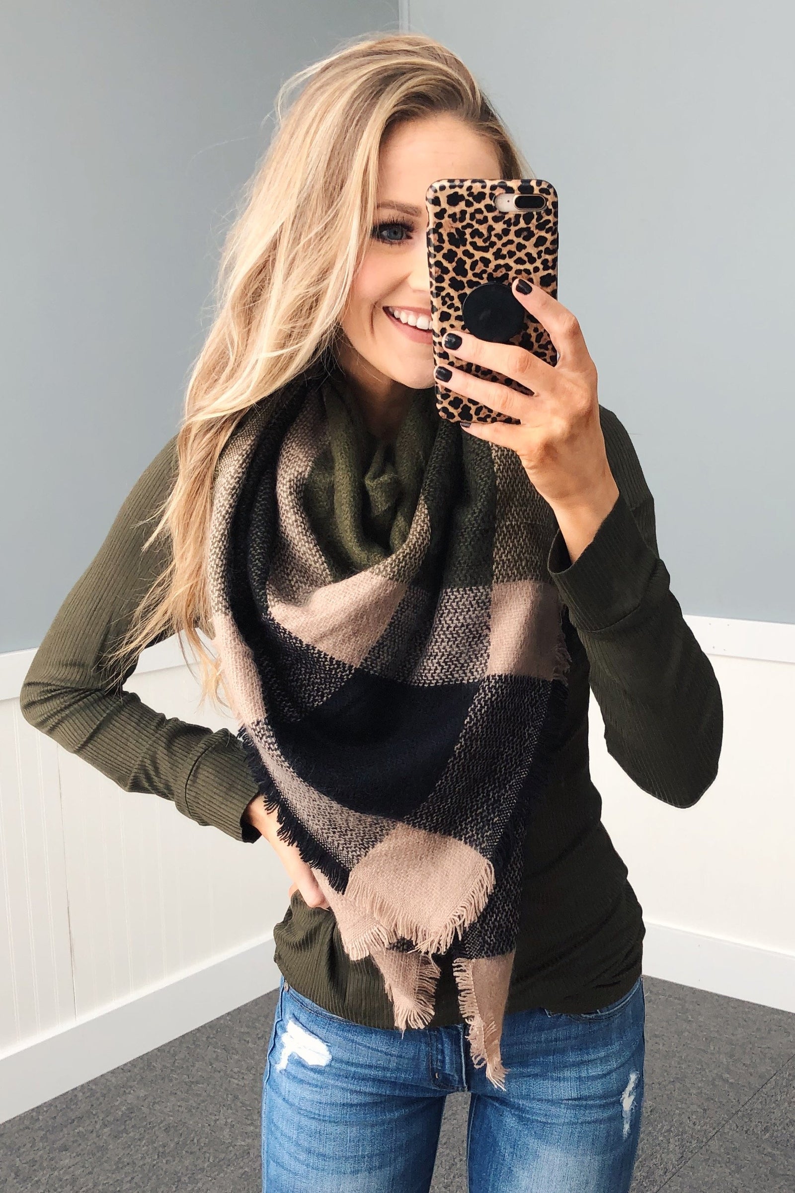 Blanket Scarf- Olive, Black, & Mocha