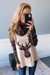Plaid Reindeer Cowl Neck Top- Oatmeal & Green