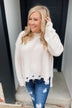 Cute & Cozy Frayed Knit Sweater- Light Cream