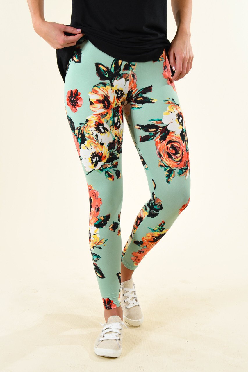 Mint Floral Leggings