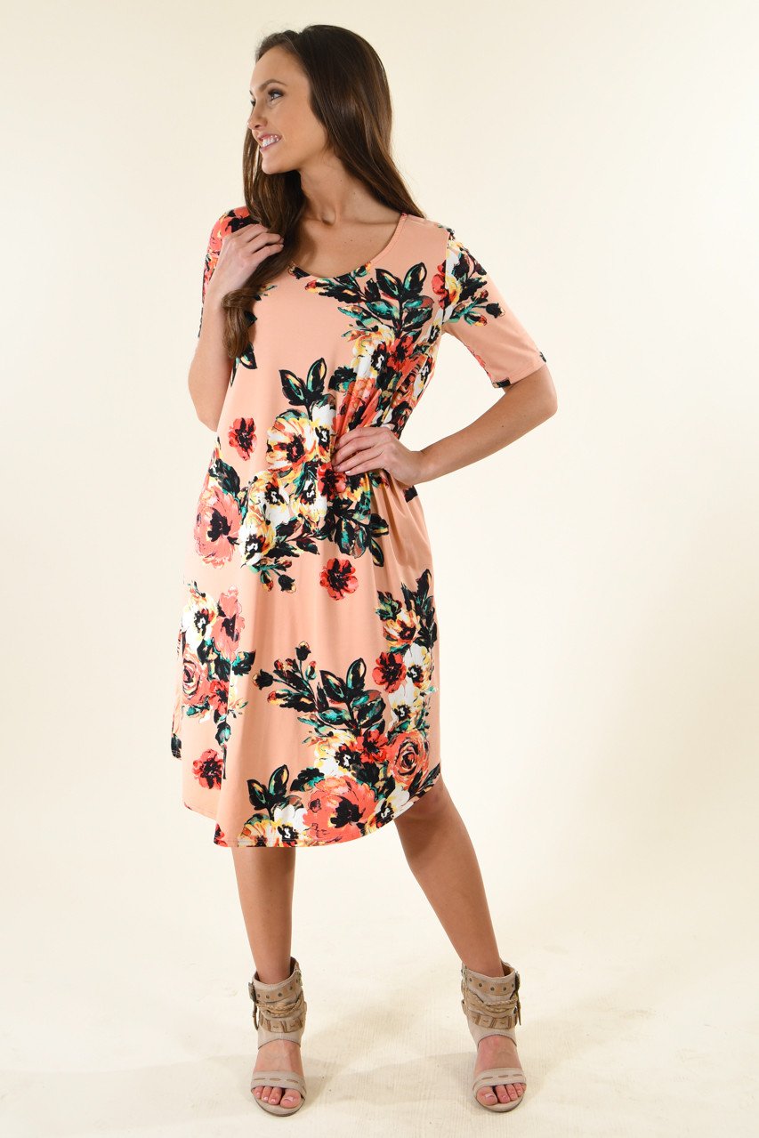 Don't Be Shifty Floral Dress ~ Peach