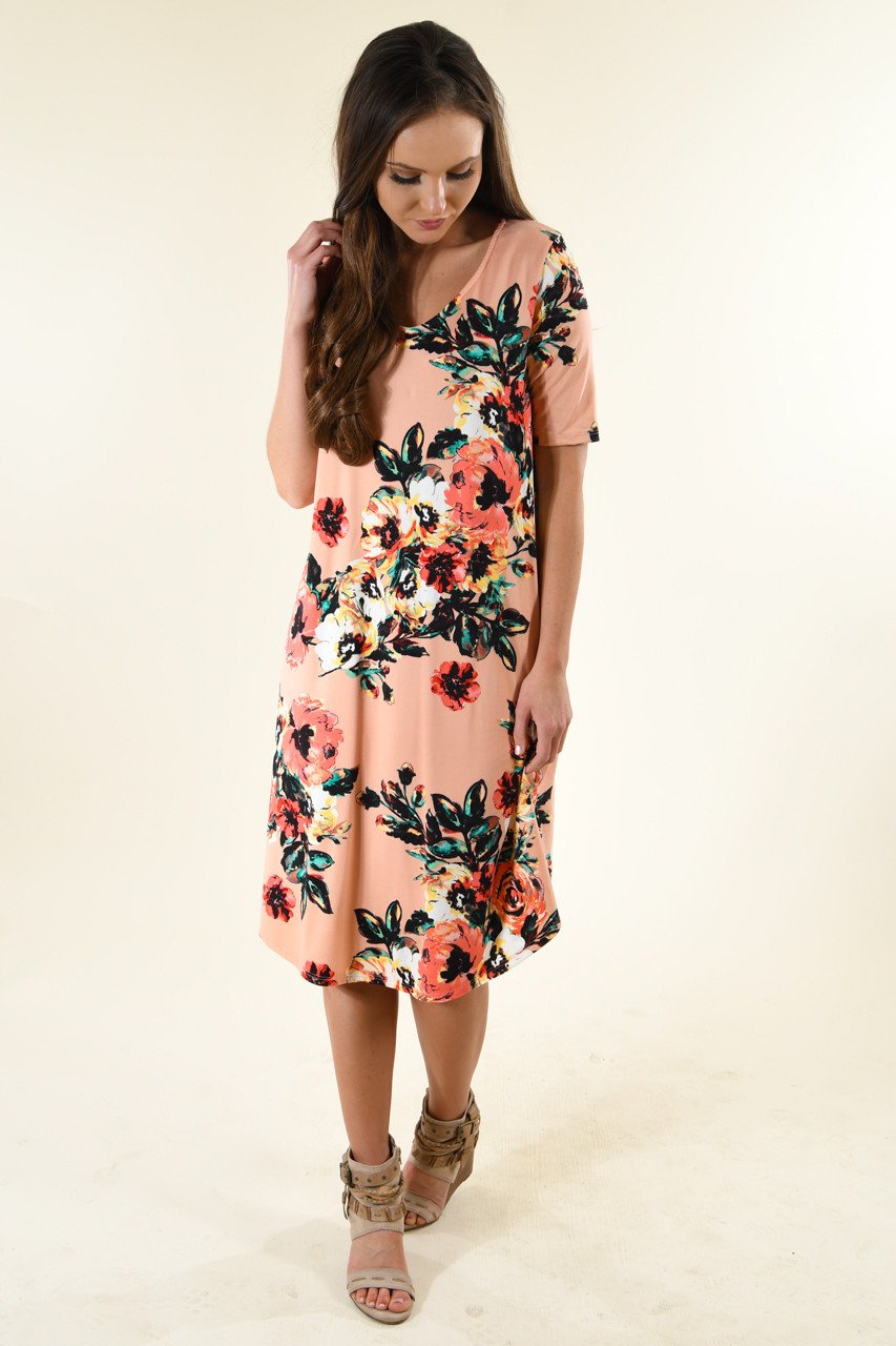 Don't Be Shifty Floral Dress ~ Peach