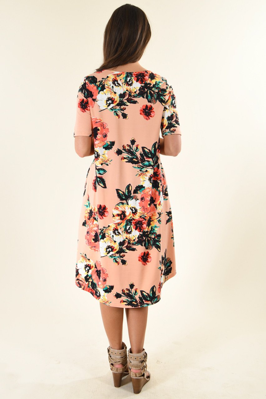 Don't Be Shifty Floral Dress ~ Peach