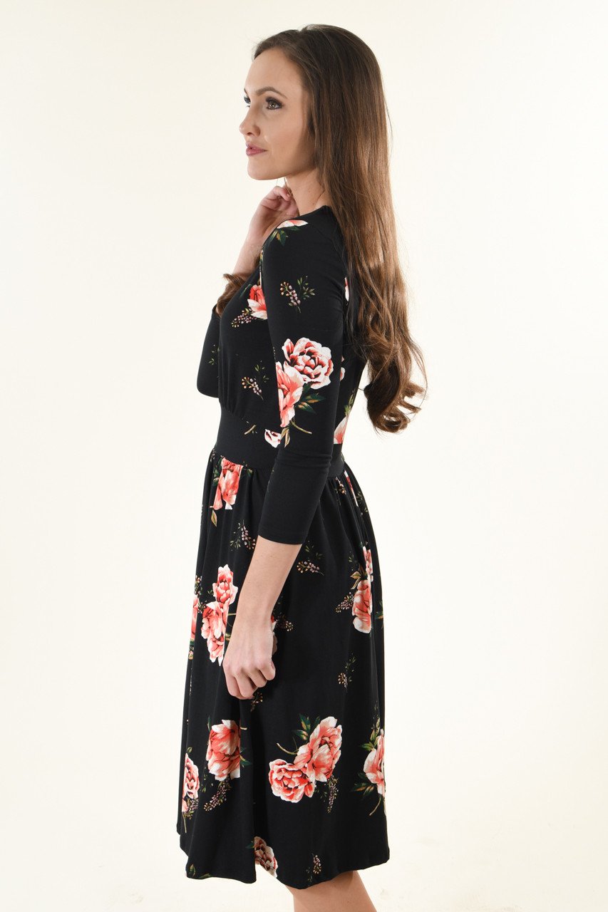 Black Floral Midi Dress