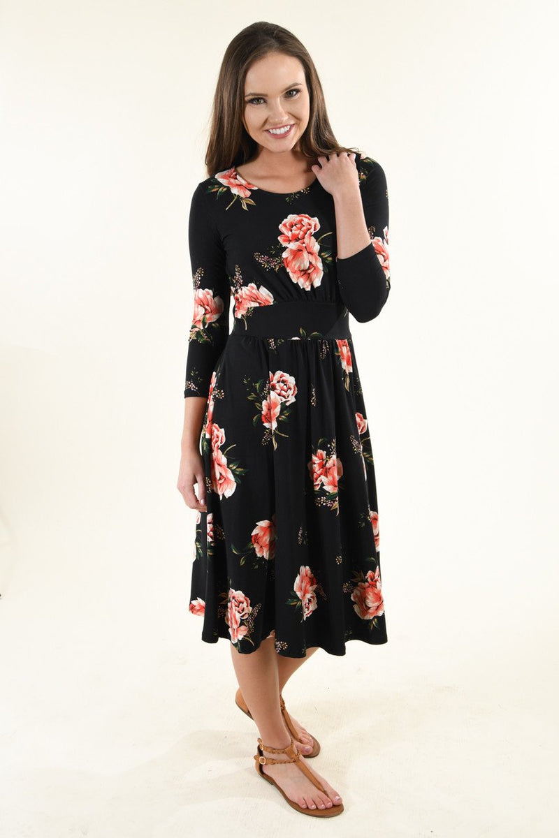 Black Floral Midi Dress – The Pulse Boutique