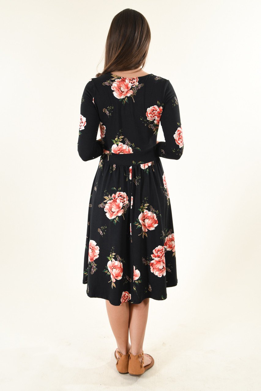 Black Floral Midi Dress