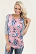 Striped Floral Top ~ Pink
