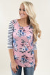 Striped Floral Top ~ Pink