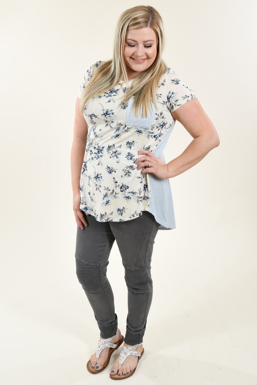 Mint Floral & Stripes Top