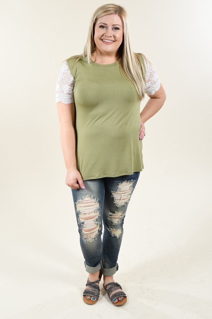 It's All Cool Detail Sleeve Top ~ Olive