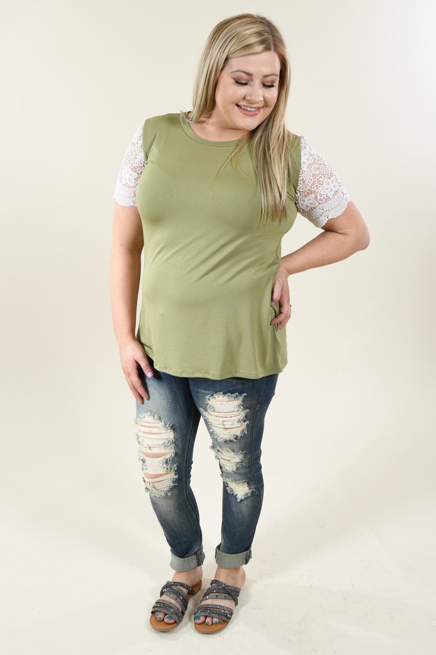 It's All Cool Detail Sleeve Top ~ Olive