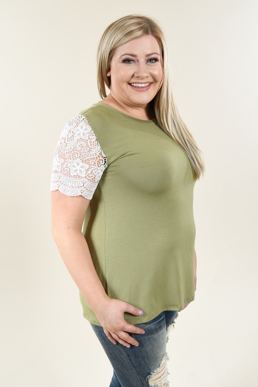 It's All Cool Detail Sleeve Top ~ Olive