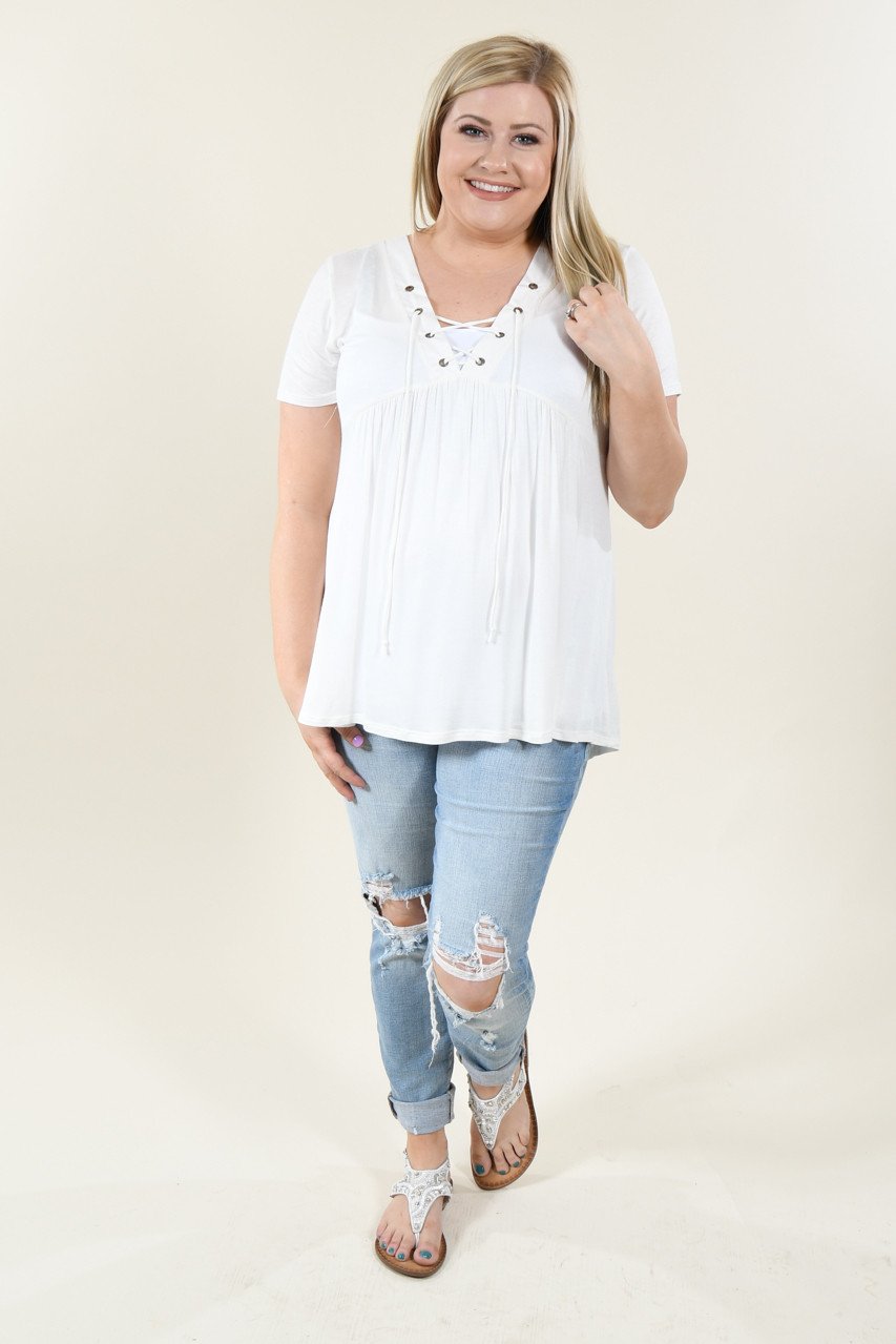 Favorite Lace Up Top ~ Solid Ivory