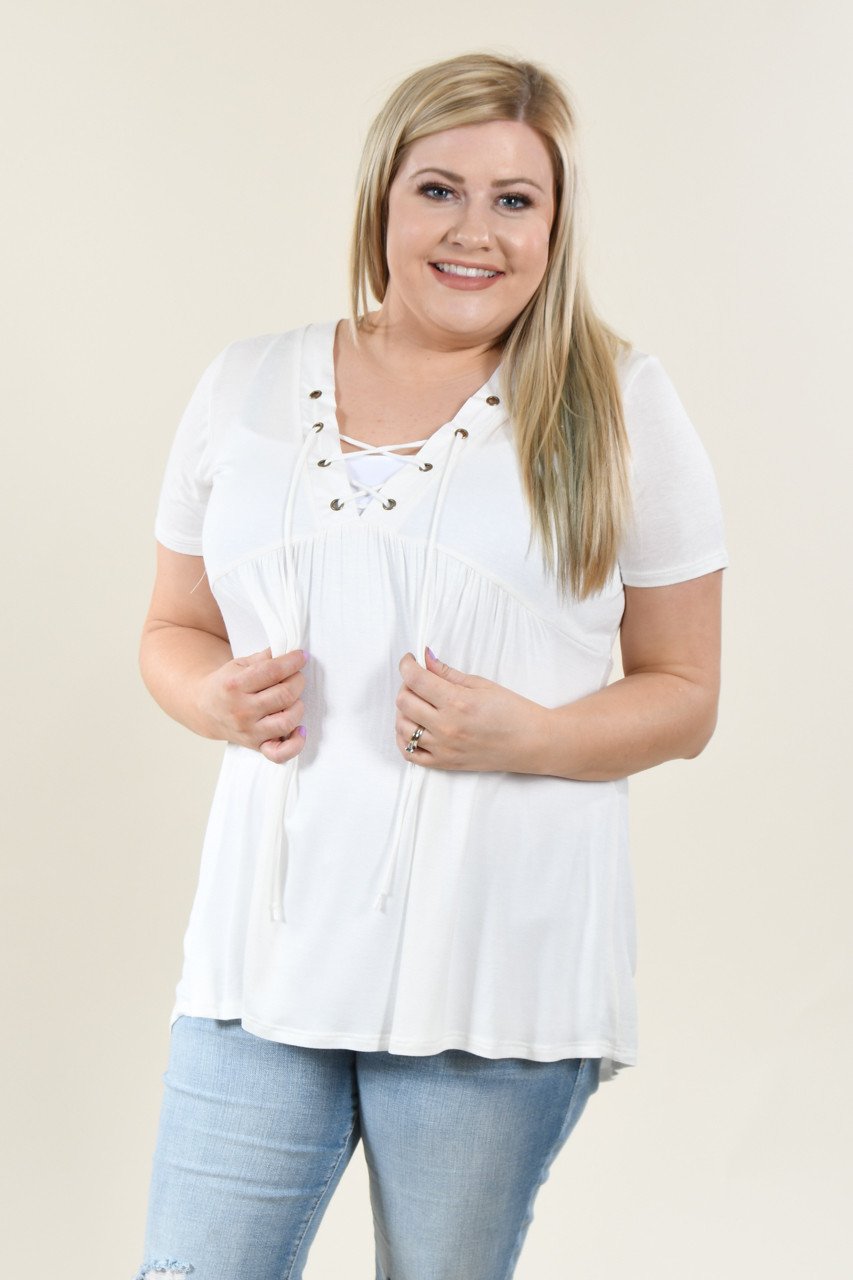 Favorite Lace Up Top ~ Solid Ivory