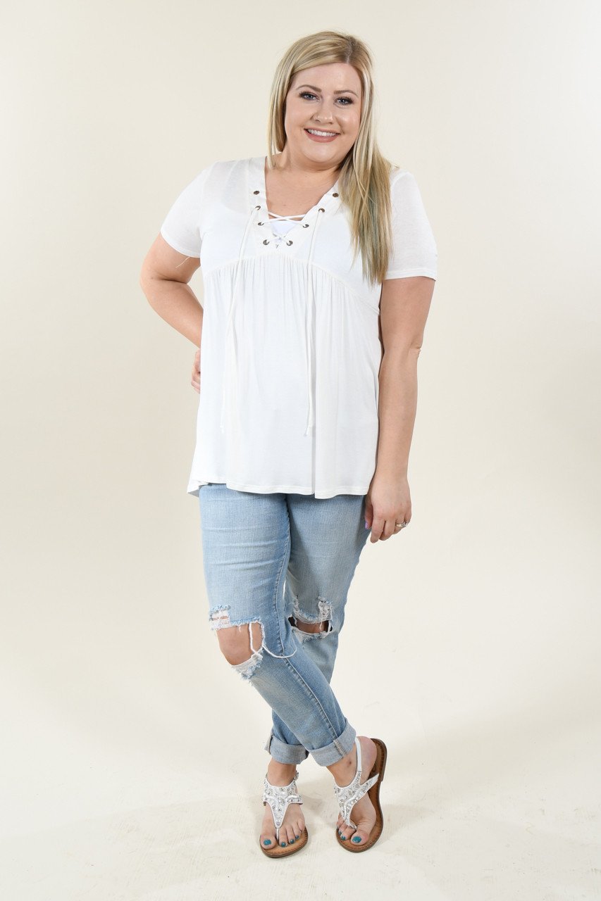 Favorite Lace Up Top ~ Solid Ivory
