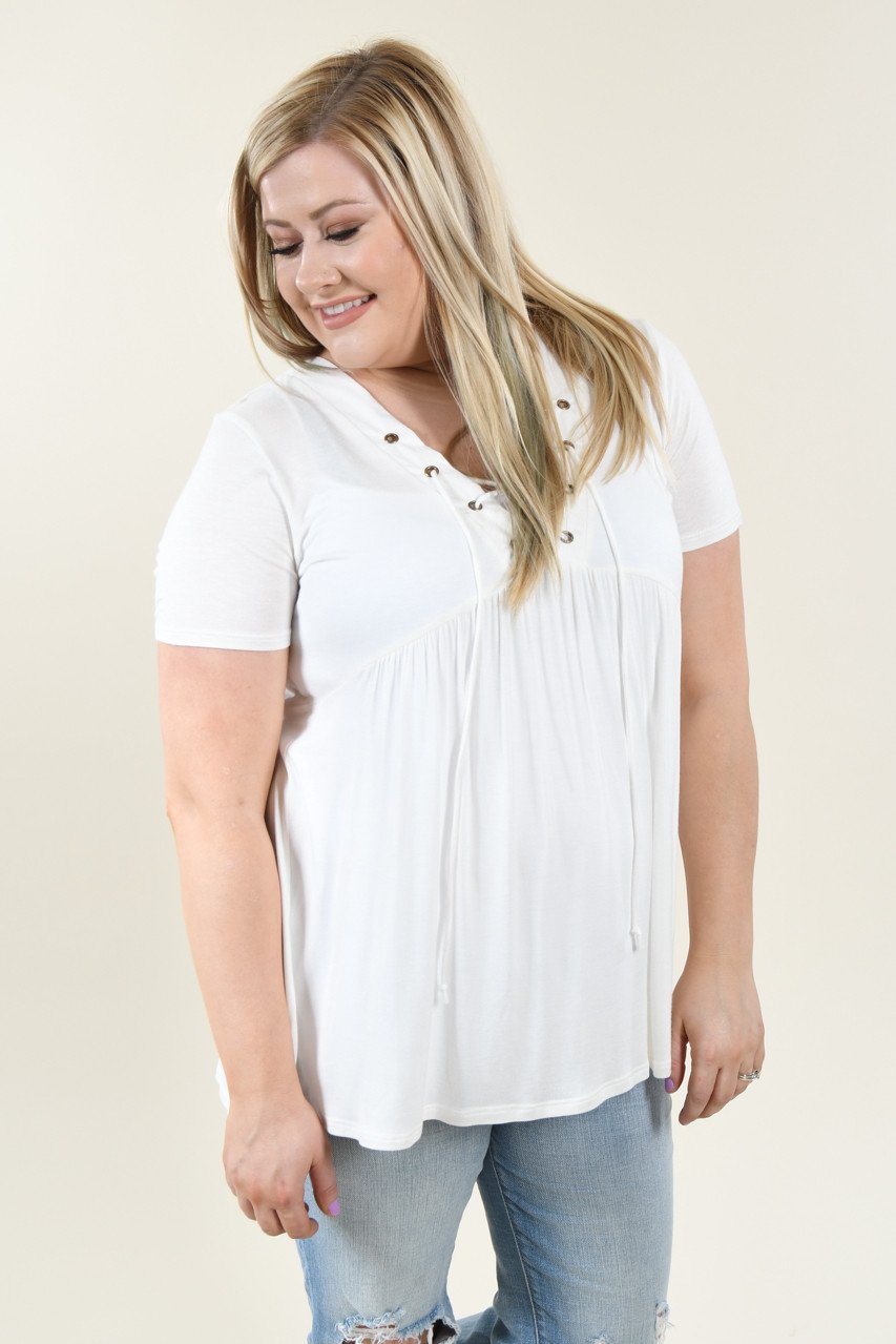 Favorite Lace Up Top ~ Solid Ivory