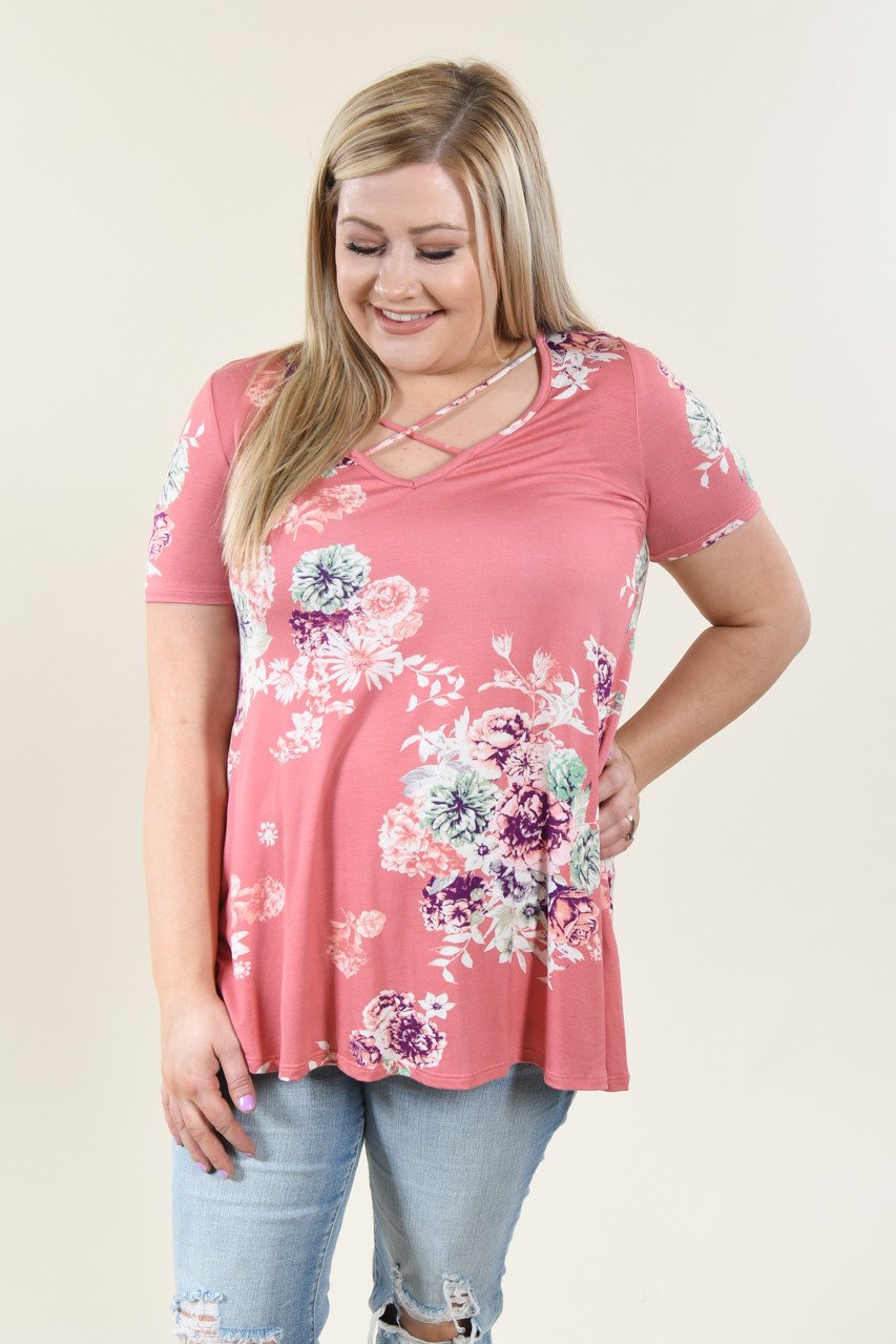 Mauve Floral Criss Cross Top