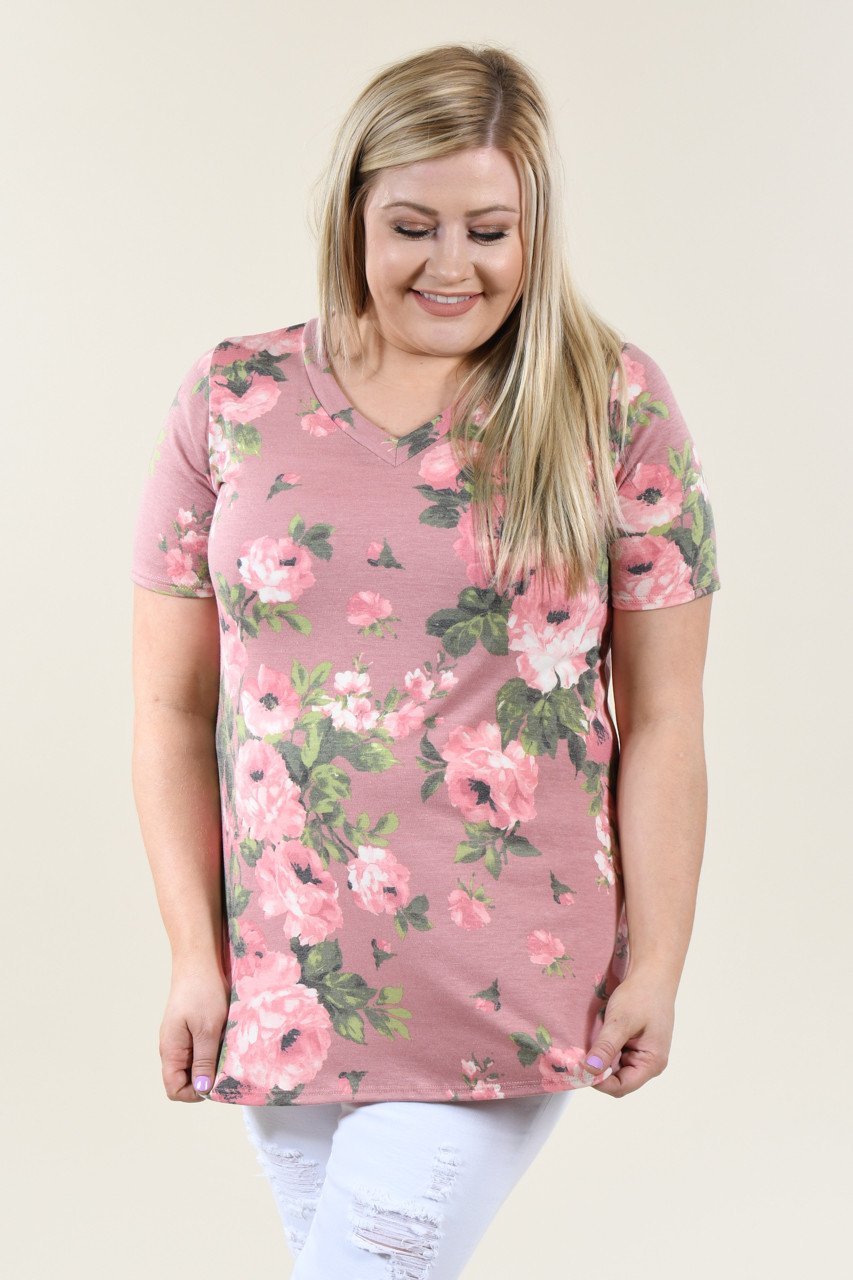 Yours Truly Floral V-Neck Mauve