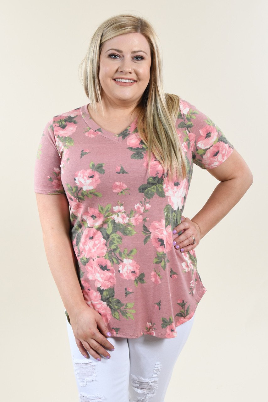Yours Truly Floral V-Neck Mauve