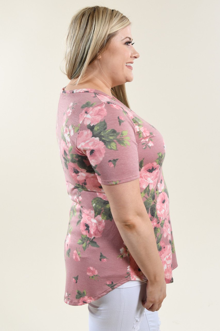 Yours Truly Floral V-Neck Mauve
