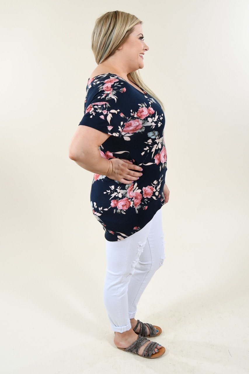 Floral V-Neck ~ Navy – The Pulse Boutique