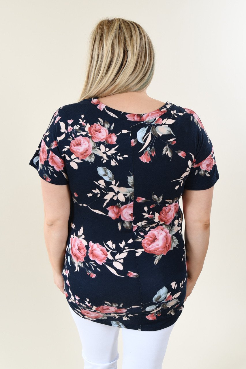Floral V-Neck ~ Navy – The Pulse Boutique