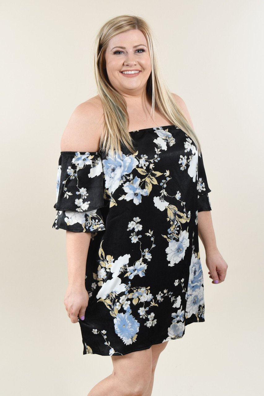 Black Floral Off The Shoulder Dress – The Pulse Boutique