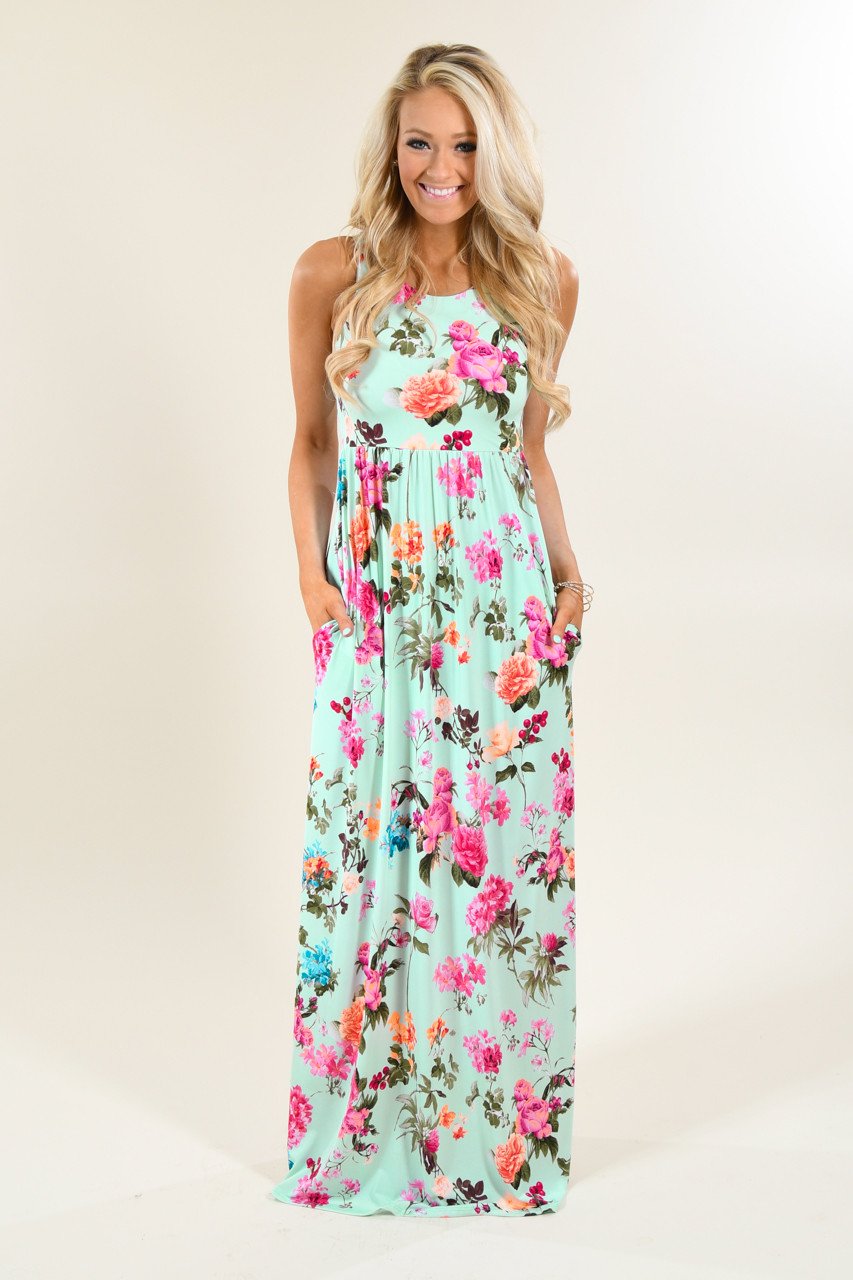 Floral Showers Mint Maxi Dress Floral Showers Mint Maxi Dress