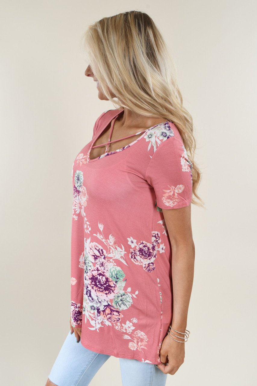 Mauve Floral Criss Cross Top
