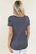 Navy Striped Scoop Neck Knot Top