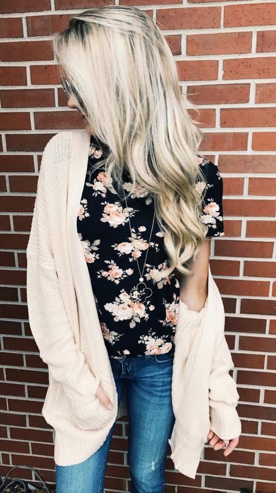 Pulse Ampersand Fall Floral Tee - Black