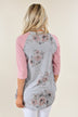 3/4 Sleeve Pink & Grey Floral Top