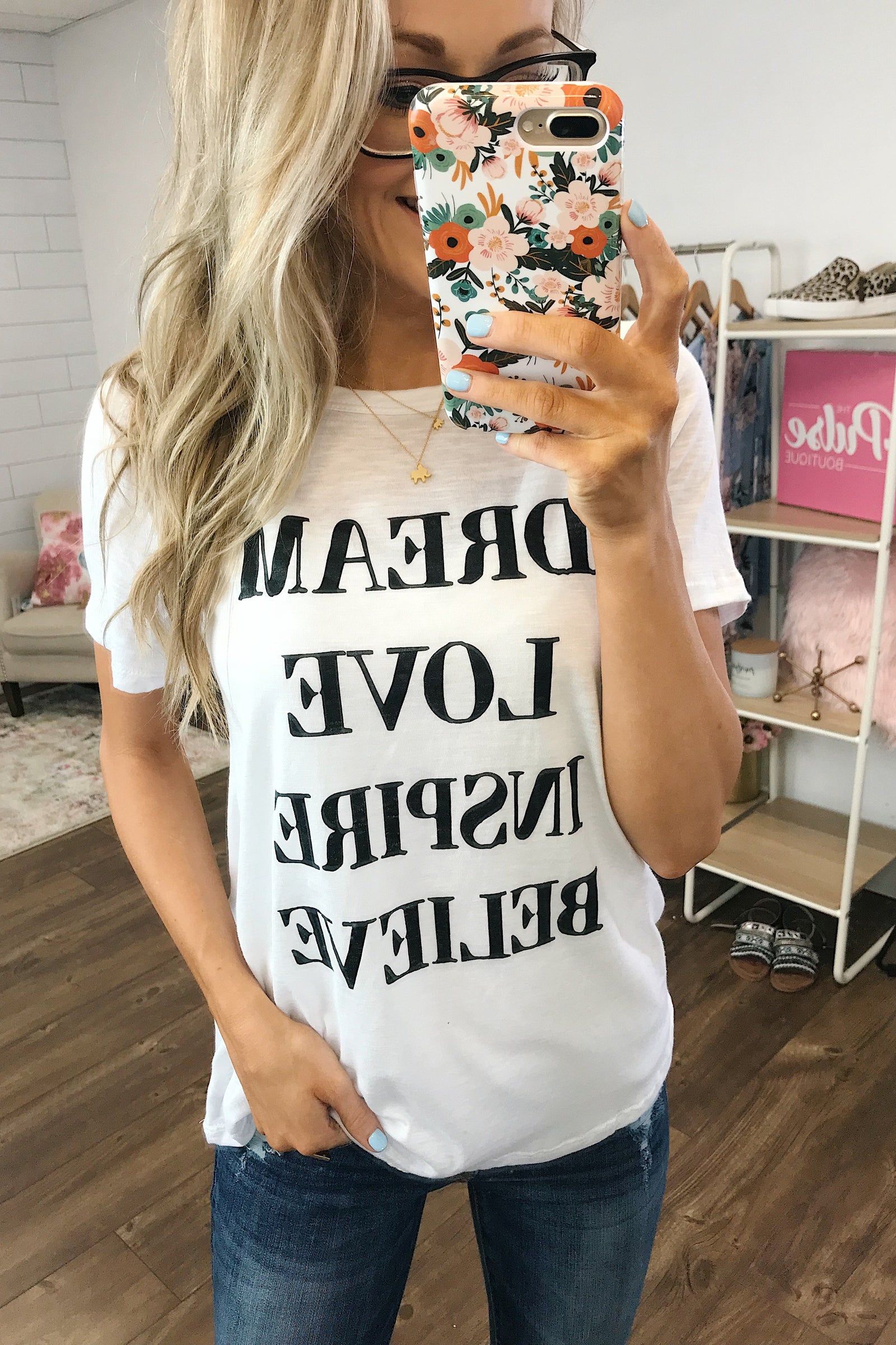Dream, Love, Inspire, Believe Graphic Tee- White