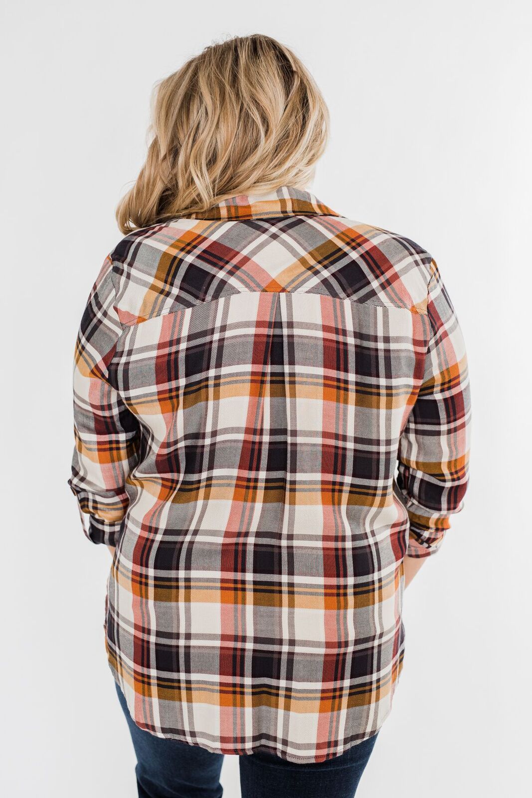 You've Got Me Hooked Flannel Top- Navy & Rust