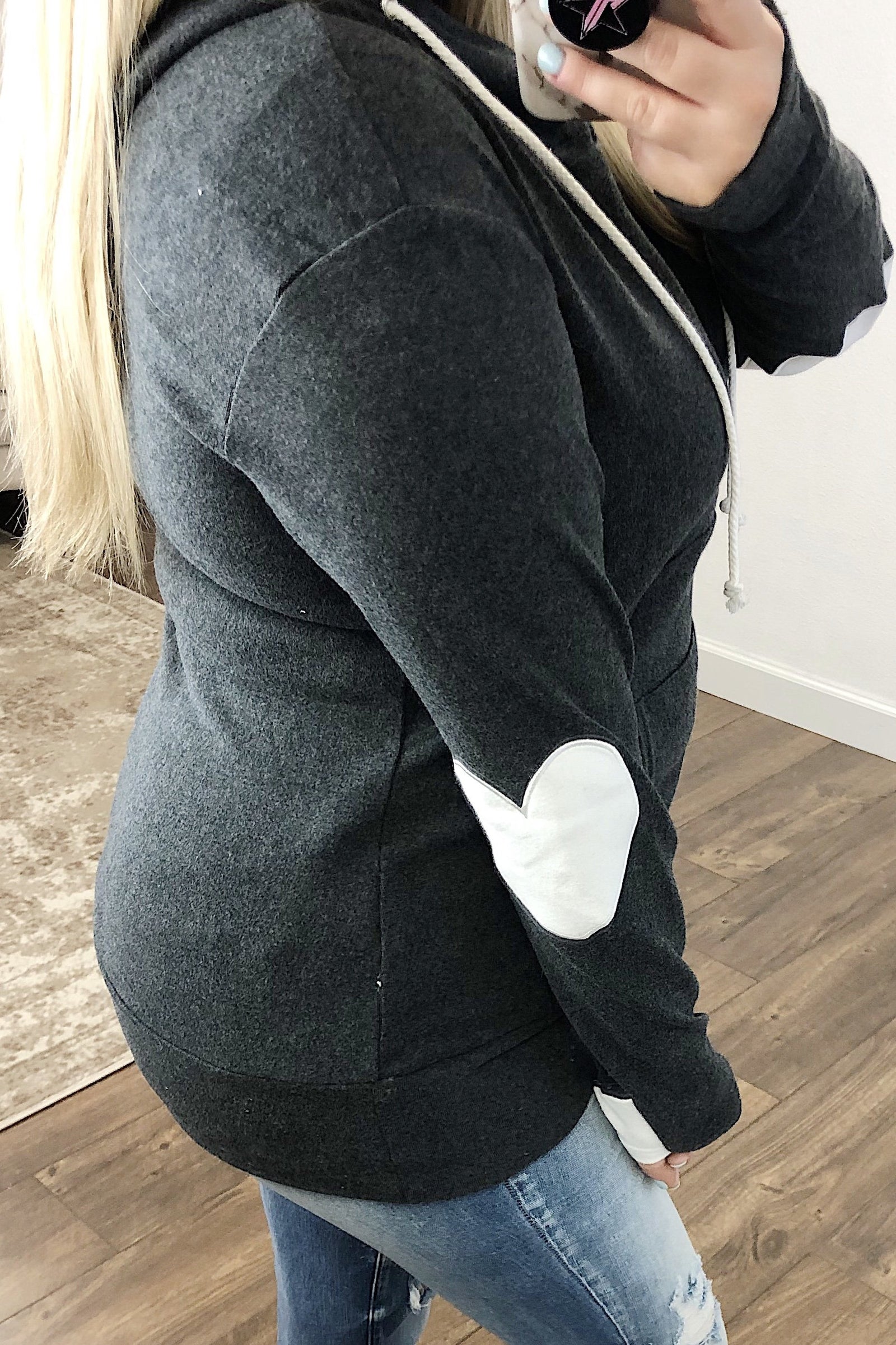 Heart Elbow Patch Half-Zip Ampersand- Charcoal